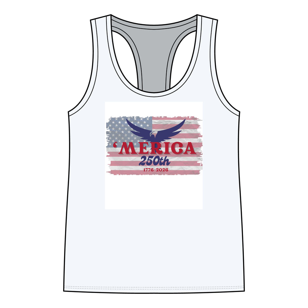 'MERICA 250th Racerback Tank Top — Patriotic 1776–2026 Independence Day Tank