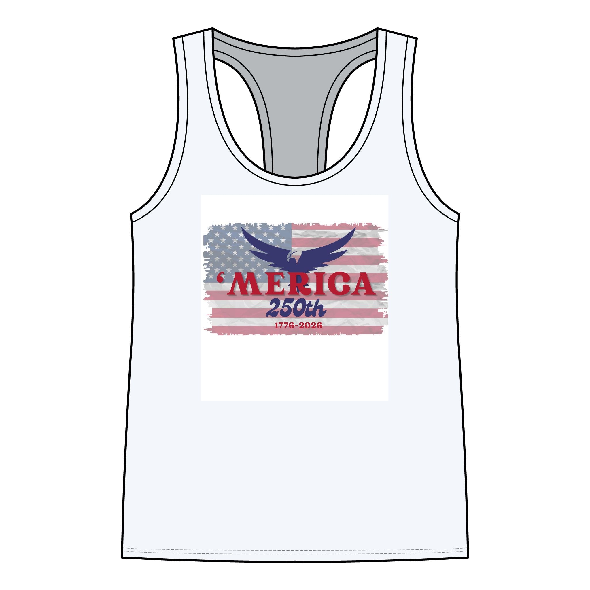 'MERICA 250th Racerback Tank Top — Patriotic 1776–2026 Independence Day Tank