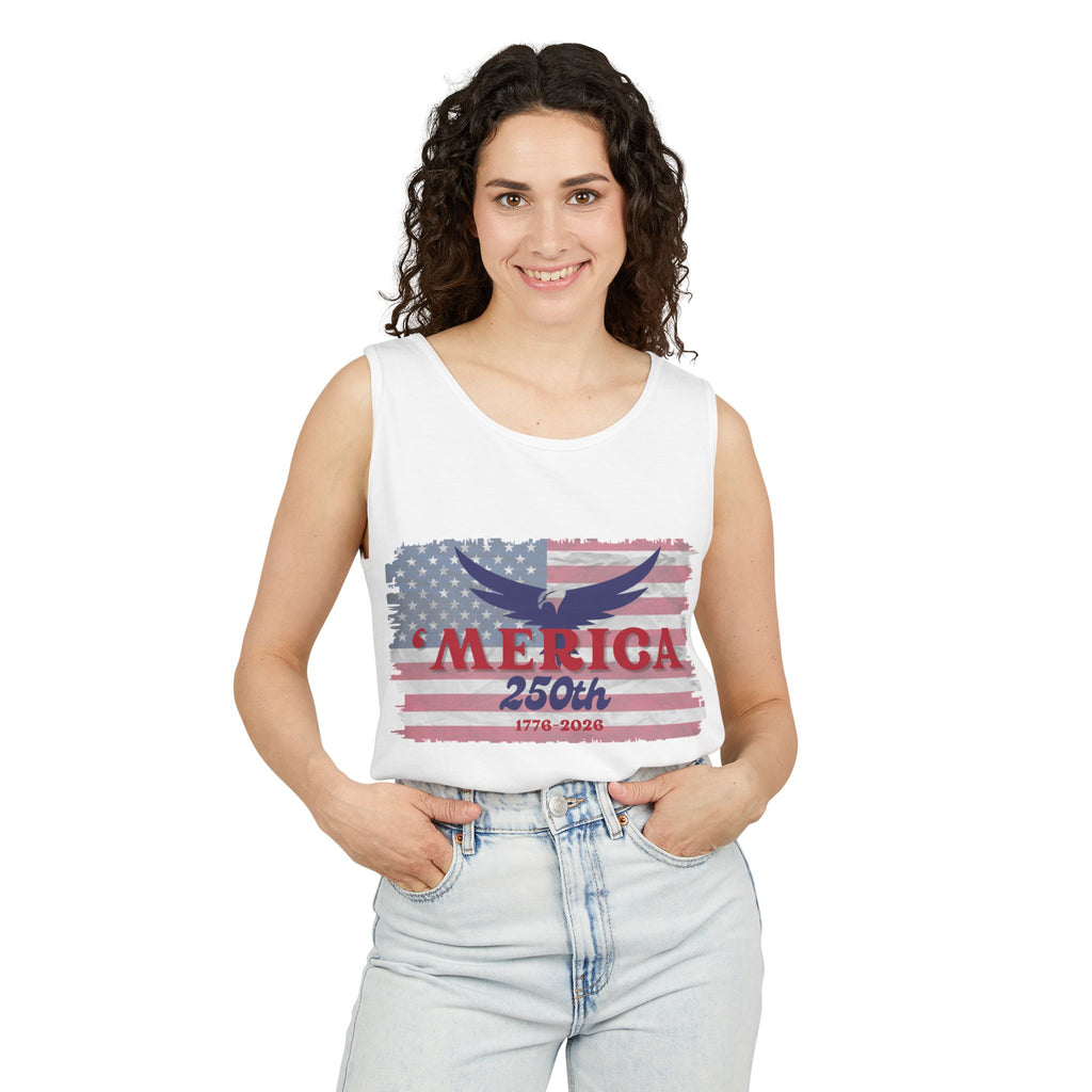 'Merica 250th Patriotic Tank Top — 1776–2026 American Flag Eagle Tee