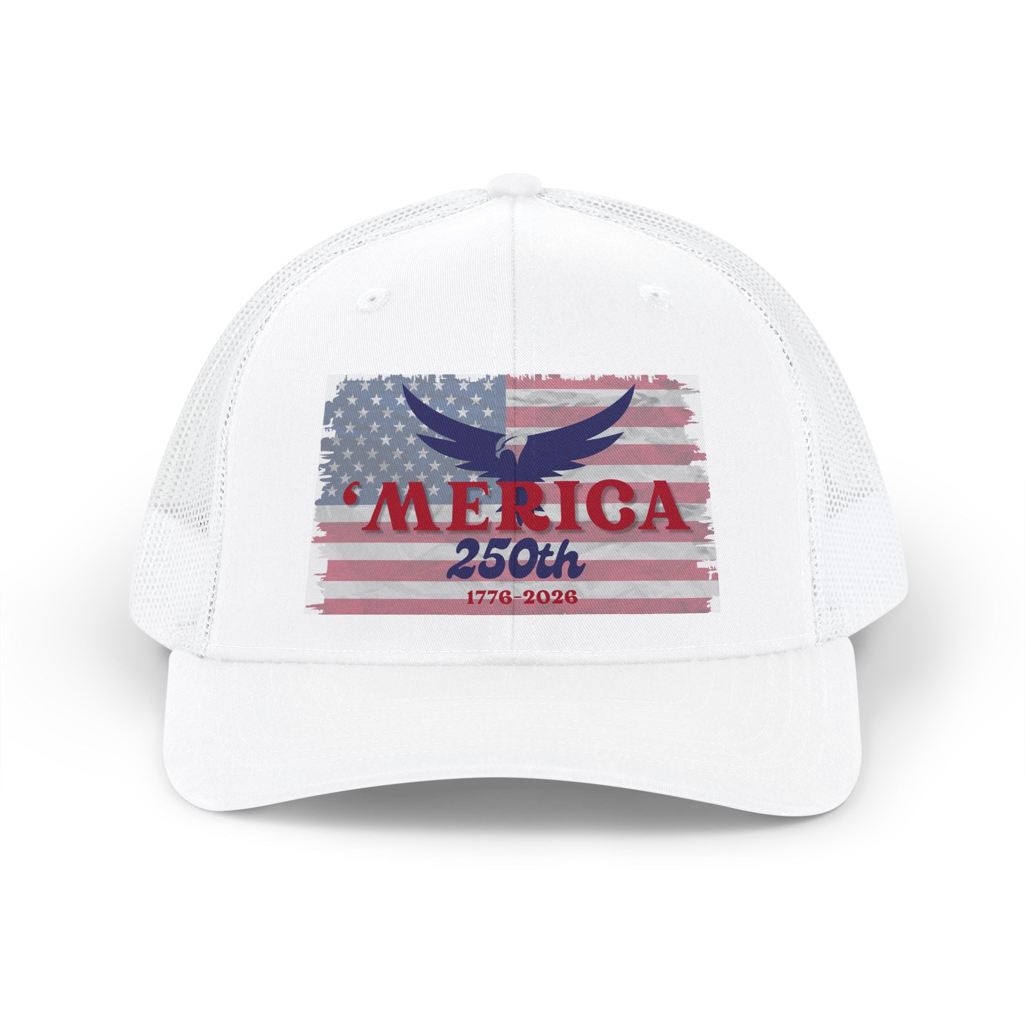 'Merica 250th Trucker Hat — Patriotic 1776–2026 Snapback Cap