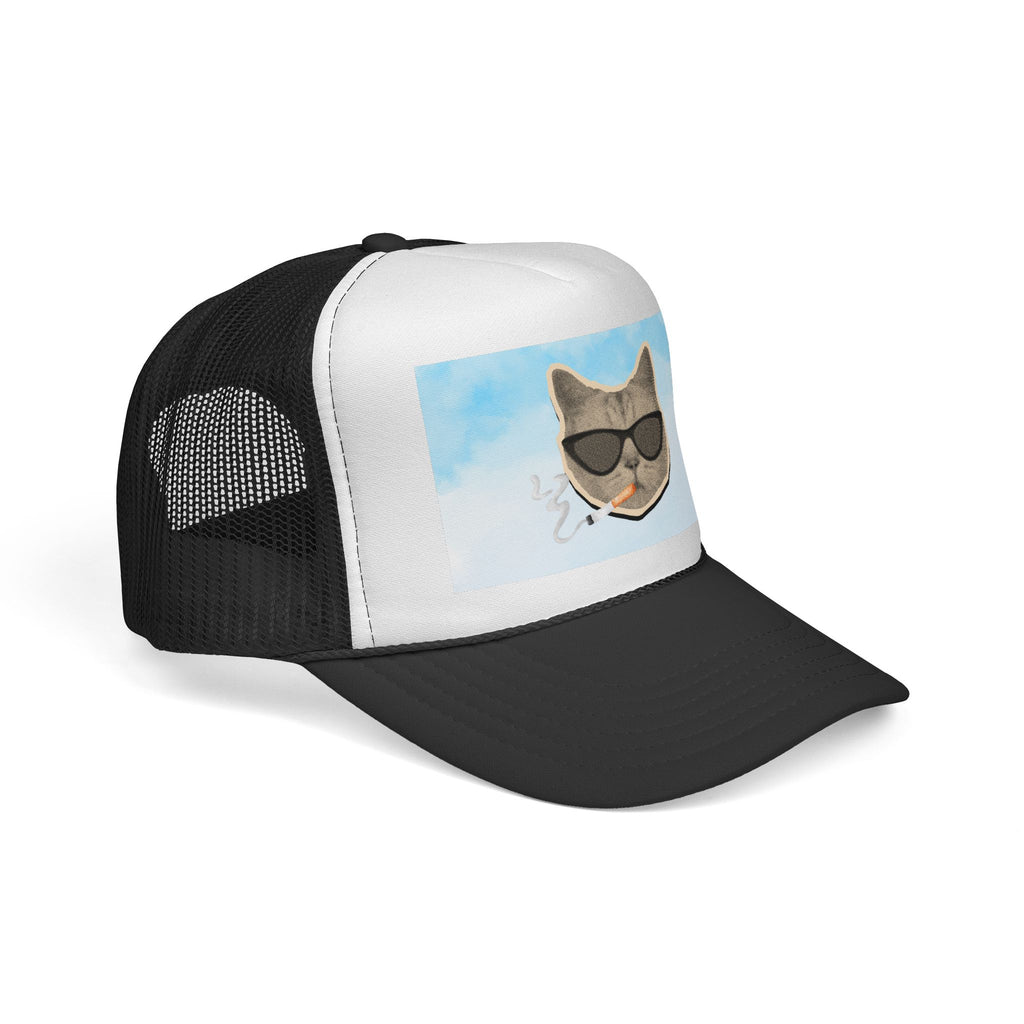 Smoking Cat Trucker Cap — Retro Mesh Back Hat for Cat Lovers