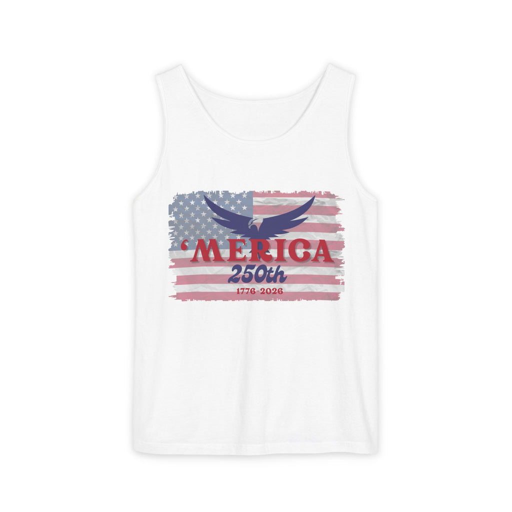 'Merica 250th Patriotic Tank Top — 1776–2026 American Flag Eagle Tee