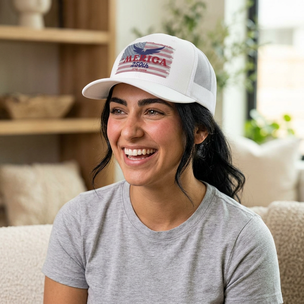 'Merica 250th Trucker Hat — Patriotic 1776–2026 Snapback Cap