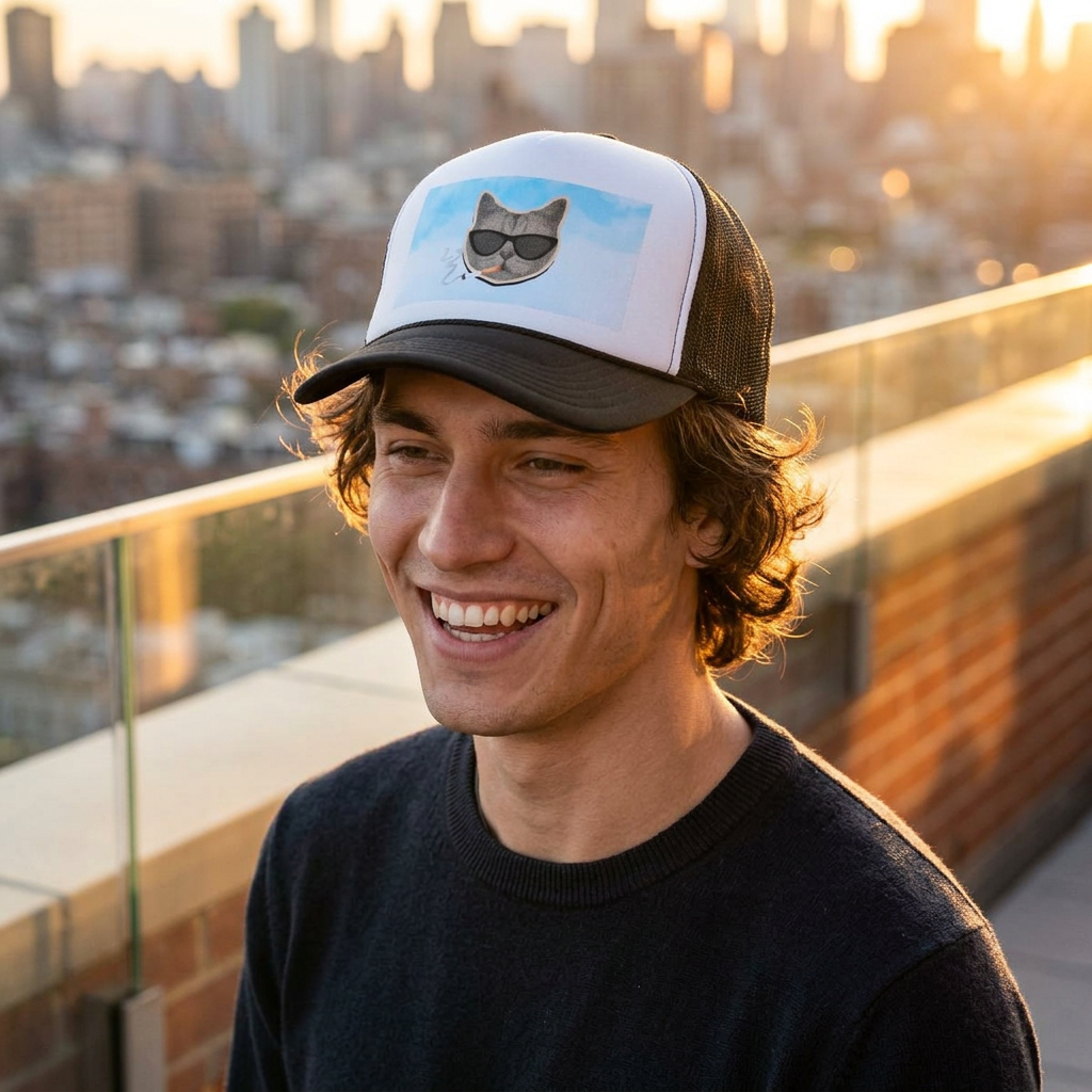 Smoking Cat Trucker Cap — Retro Mesh Back Hat for Cat Lovers