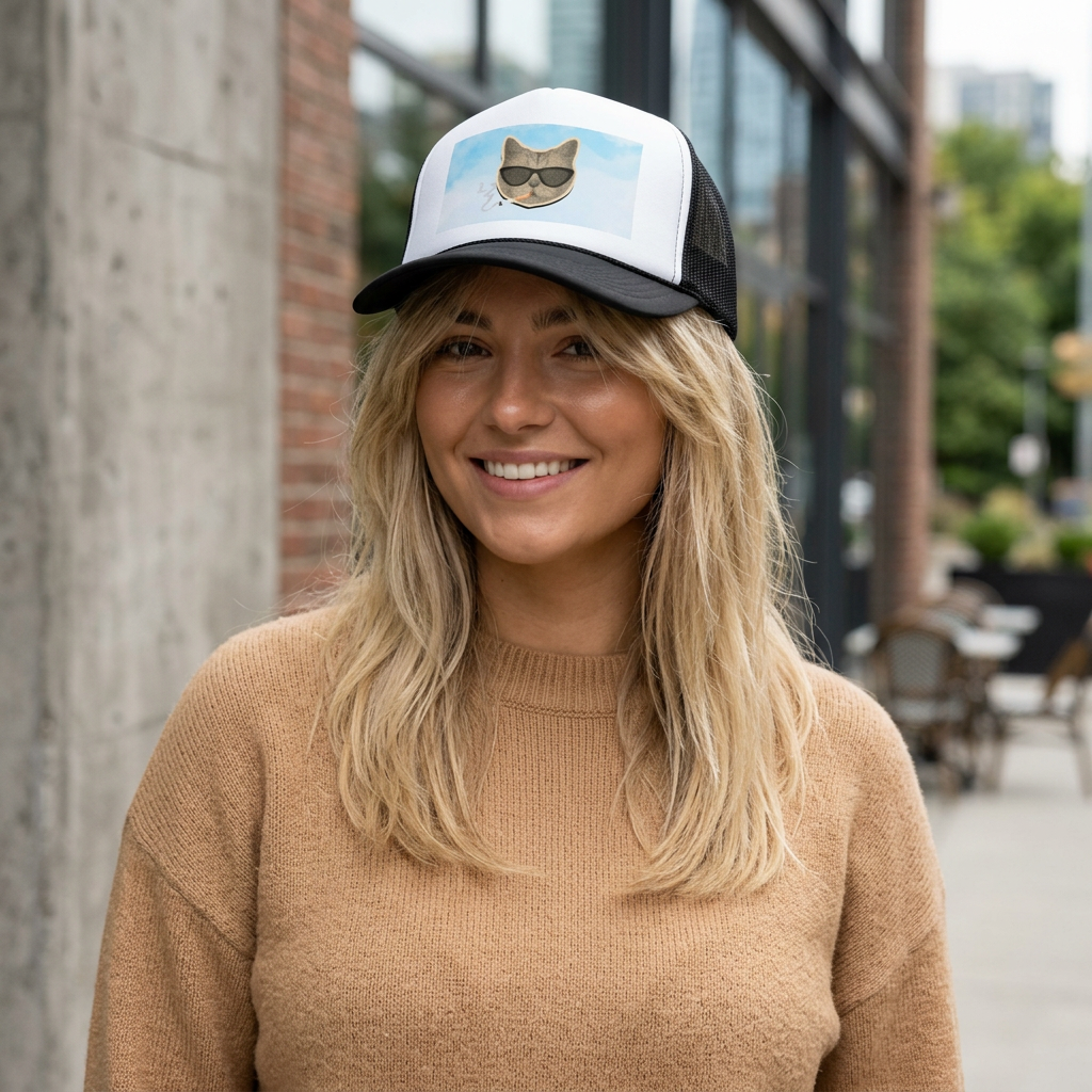 Smoking Cat Trucker Cap — Retro Mesh Back Hat for Cat Lovers