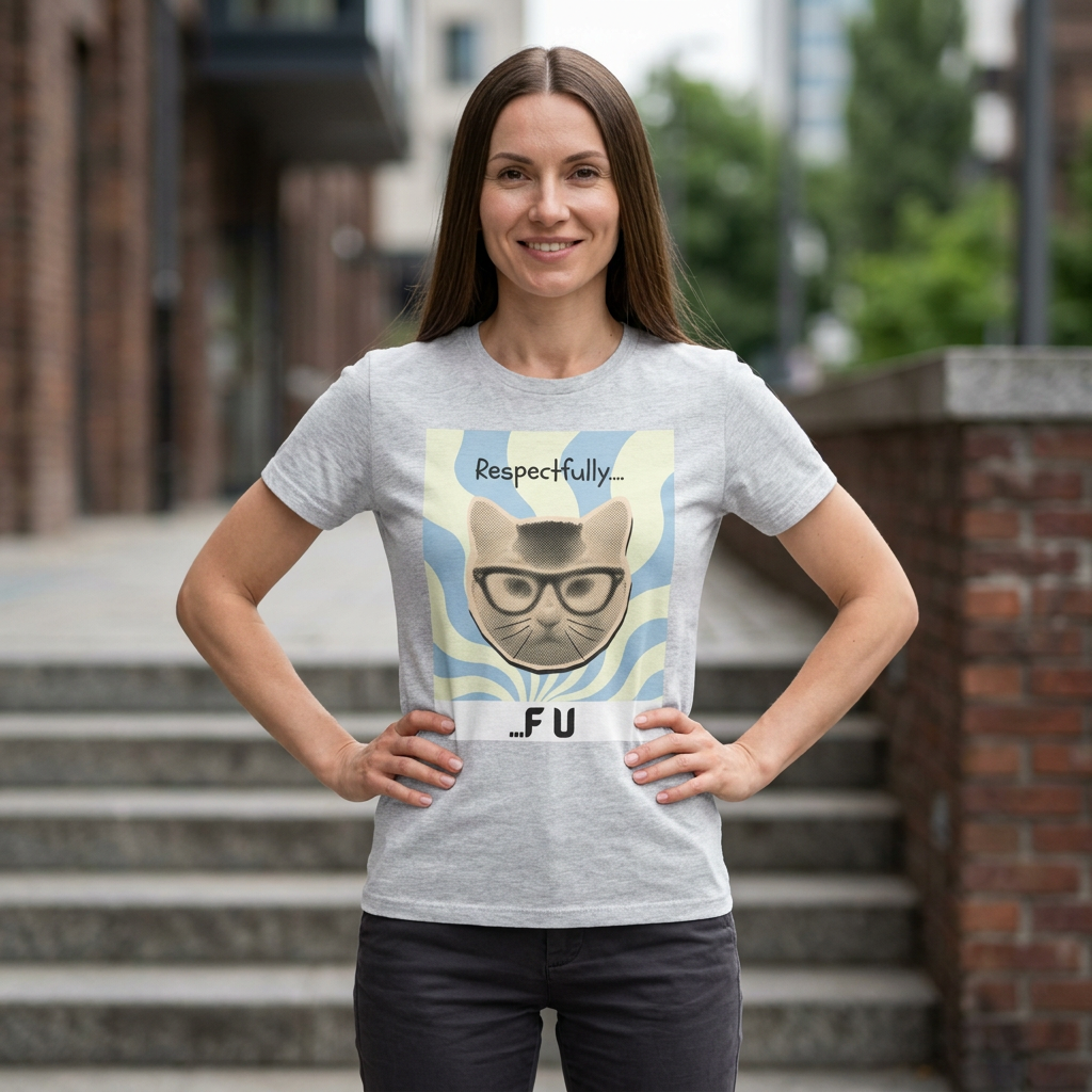 Respectfully...FU Cat T-Shirt — Funny Cat Tee with Glasses