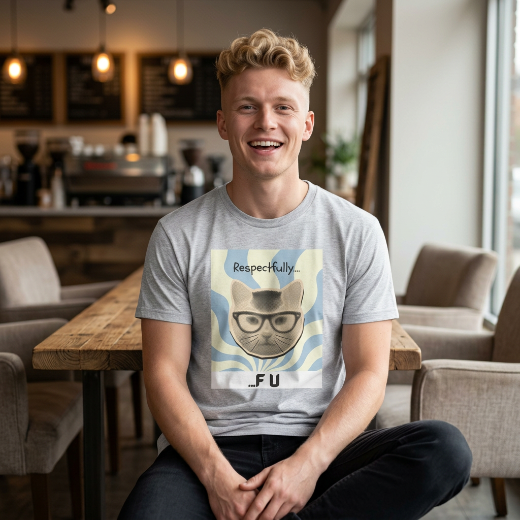 Respectfully...FU Cat T-Shirt — Funny Cat Tee with Glasses
