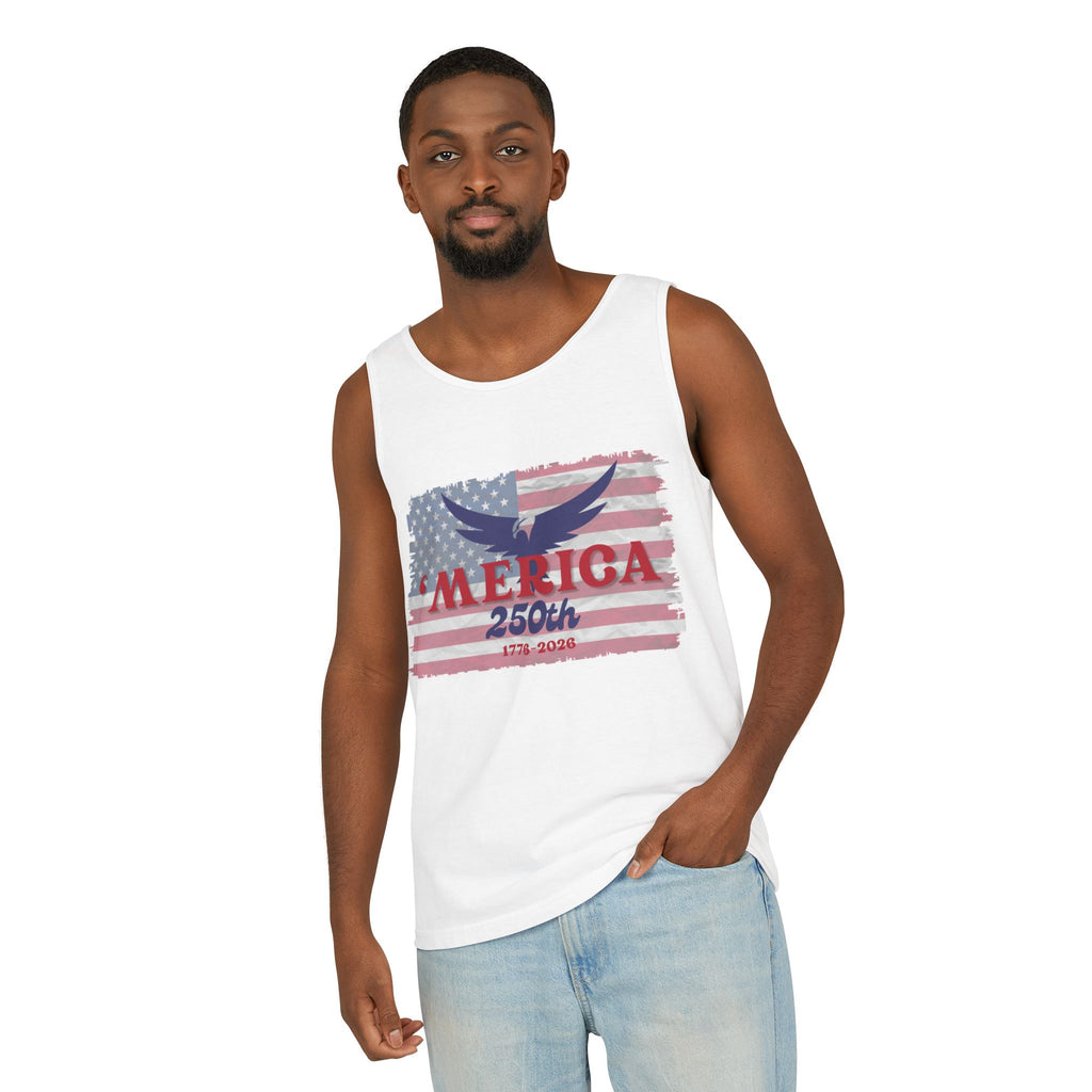 'Merica 250th Patriotic Tank Top — 1776–2026 American Flag Eagle Tee