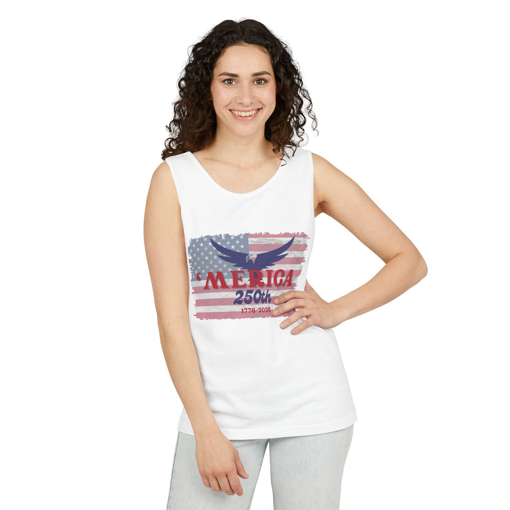 'Merica 250th Patriotic Tank Top — 1776–2026 American Flag Eagle Tee