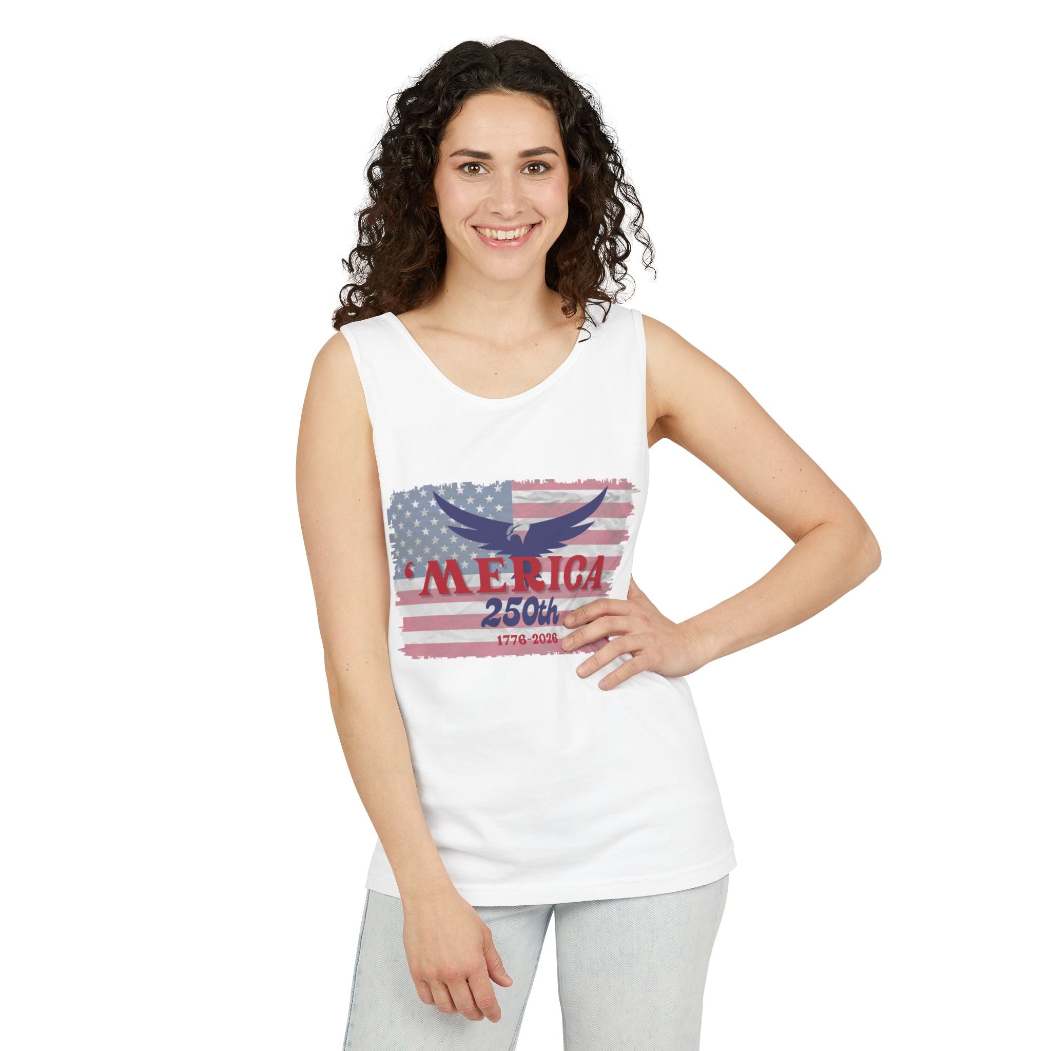 'Merica 250th Patriotic Tank Top — 1776–2026 American Flag Eagle Tee